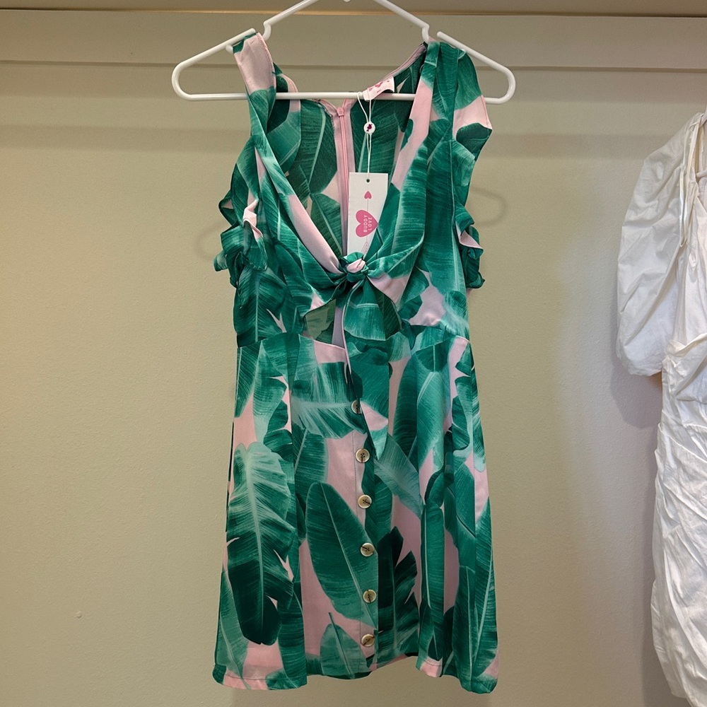 Buddy Love Green Leaf Print Mini Dress